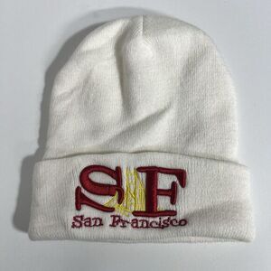 VGT San Francisco Knit Hat Beanie White Embroidered Red Logo‎ With Bridge
